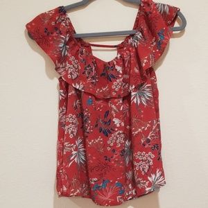 Lily White orange rust floral print blouse